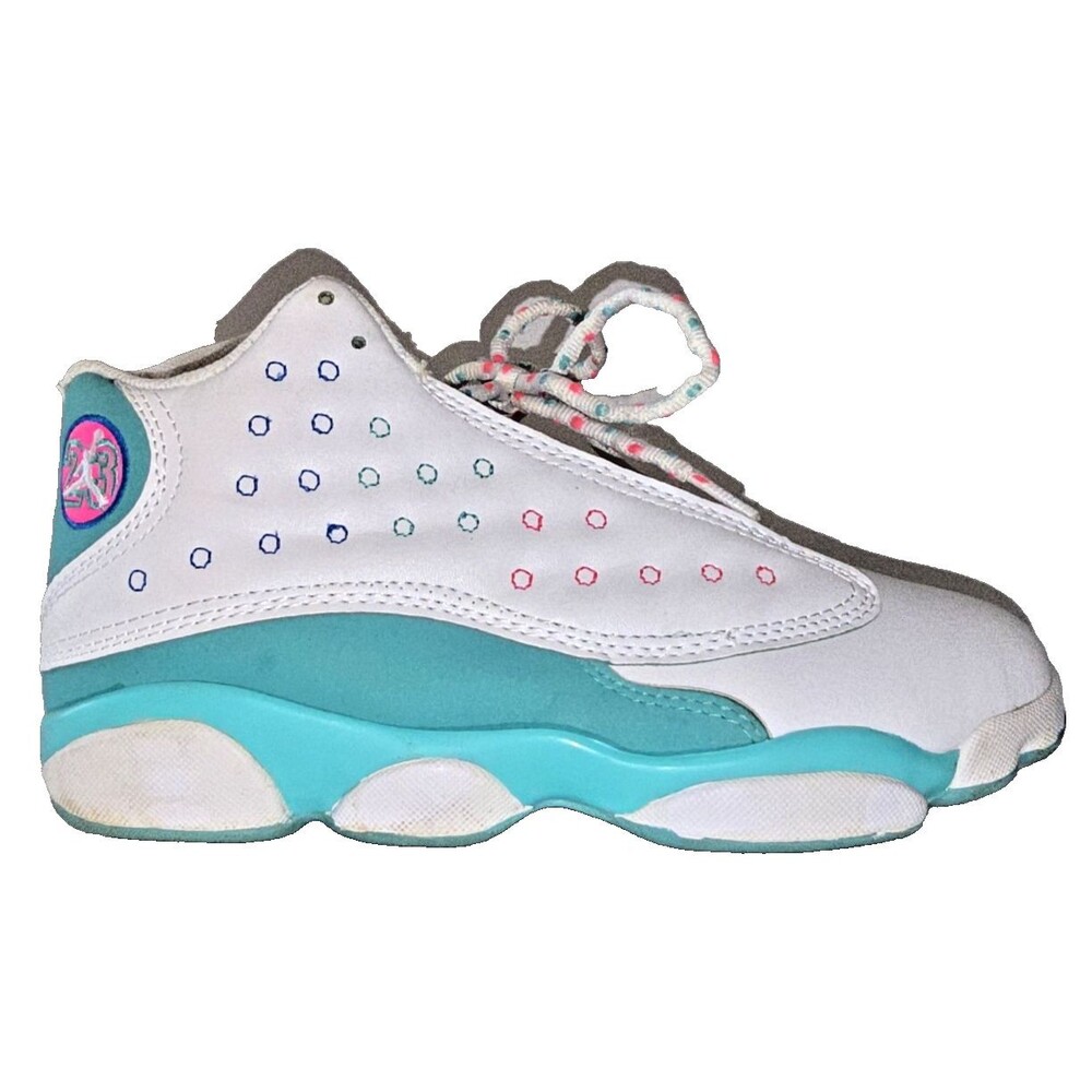 Nike Air Jordan 13 Retro Aurora Green GS Size 8.5 White Green Pink 439358-100 - Picture 4 of 9